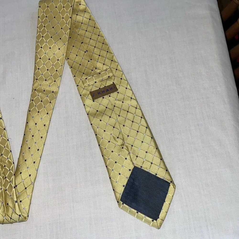 J. Khaki Men’s/Boys Dress Tie Size 50” Yellow Argyle 100% Silk Formal